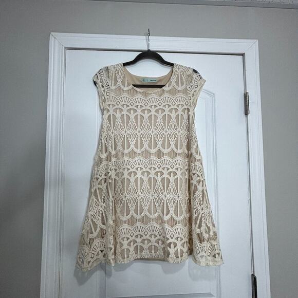 Maurices Tan/Cream Lace Overlay Mini Swing Dress Size XS - Picture 1 of 6